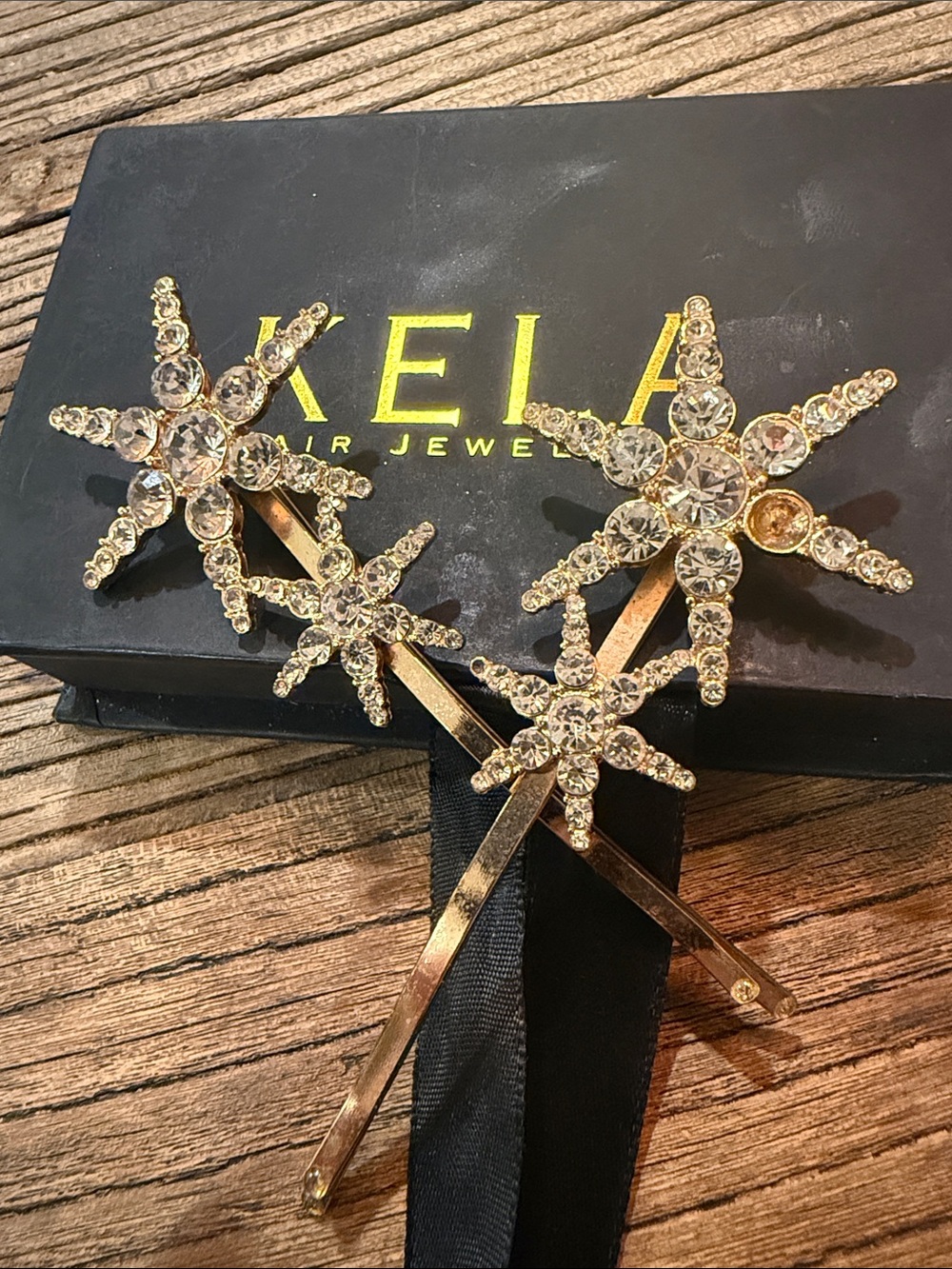 Kela Crystal Starburst Hair Pins - Gold Tone